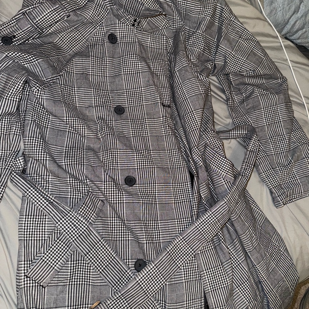 ASOS Black and White Checkered Trench Coat